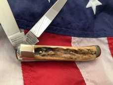 Vintage Hand Made Bulldog Brand 3 & 7/8” Trapper w/ Great Deep Stag Handles -NOS