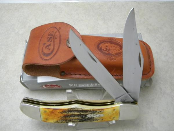 Case XX USA 2018 Bone Stag 6.5265 Folding Hunter Knife w/Leather Pouch