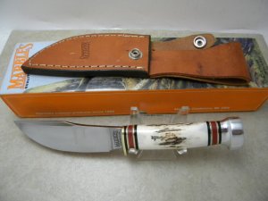 Marbles USA Stacked Leather/Stag Fieldcraft Fixed Blade Sheath Knife in Box 