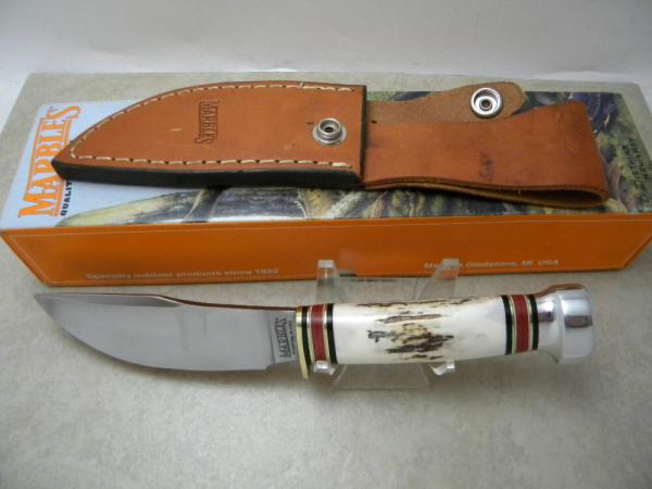 Marbles USA Stacked Leather/Stag Fieldcraft Fixed Blade Sheath Knife in Box Marbles USA Stacked Leather/Stag Fieldcraft Fixed Blade Sheath Knife in Box