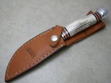 Marbles USA Stacked Leather/Stag Fieldcraft Fixed Blade Sheath Knife in Box 