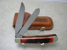 Case XX USA 2010 Barn Wood Bone Trapper Knife w/Leather Pouch