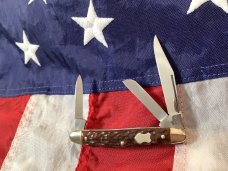 Vintage J A Henckels Small Stockman Knife (Mdl# 1813) w/ Nice Dark Brown Bone Handles -NOS