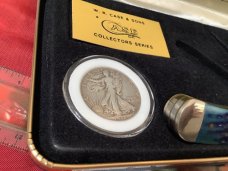 Case xx 1997 Trapper Knife w/ Great Blue Bone Handles +1946 Walking Liberty Half Dollar -NOS & Minty