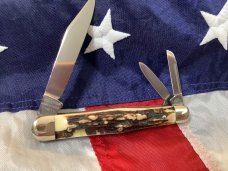 NKCA 1996 Carl Schlieper / German Eye Brand Whittler Pocket Knife +Gnarly Stag Handles -NOS 