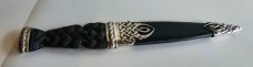 Vintage 1949 Scottish Sgian Dubh Silver Ornate accents Jewelled End Carved Bone handle