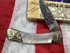 Vintage Japan Frost Custom Design Single Blade Lockback Knife w/ Flashy Mother of Pearl Handles -NOS