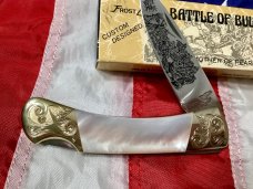 Vintage Japan Frost Custom Design Single Blade Lockback Knife w/ Flashy Mother of Pearl Handles -NOS