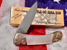 Vintage Japan Frost Custom Design Single Blade Lockback Knife w/ Flashy Mother of Pearl Handles -NOS