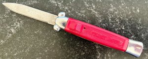 Vintage Red Bell Secret Agent Out The Front (OTF) Switchblade Knife, Used