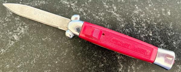 Vintage Red Bell Secret Agent Out The Front (OTF) Switchblade Knife, Used 