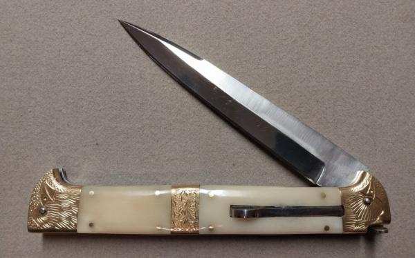 13" Double Eagle Picklock Switchblade. Giraffe Bone handles.