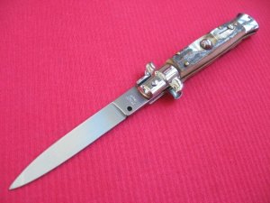 Vintage 8" Stag Flat Ground BLADE ITALIAN STILETTO Switchblade Knife