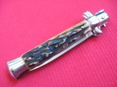 Vintage 8" Stag Flat Ground BLADE ITALIAN STILETTO Switchblade Knife