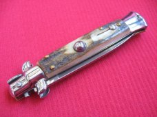 Vintage 8" Stag Flat Ground BLADE ITALIAN STILETTO Switchblade Knife