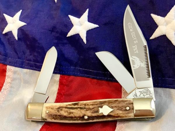 1984 Bulldog Brand “Cowboys’s Pet” Stockman Knife w/ Sweet Stag Handles -NOS 1984 Bulldog Brand “Cowboys’s Pet” Stockman Knife w/ Sweet Stag Handles -NOS