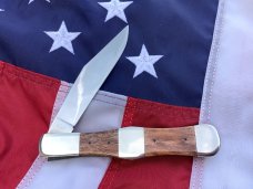 1984 Ka-Bar Folding Hunter Knife (mdl# 6295) with Brown Handles -w/ Bear vs Man -NOS & NM