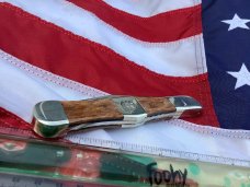 1984 Ka-Bar Folding Hunter Knife (mdl# 6295) with Brown Handles -w/ Bear vs Man -NOS & NM