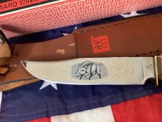 J A Henckels Fixed Blade Hunter Knife w/ Stag Handles & Gold Blade Etch of wild boar