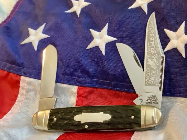 Bulldog Brand "Cattle King" Large Stockman Knife w/ Green Bone Handles -NOS Bulldog Brand "Cattle King" Large Stockman Knife w/ Green Bone Handles -NOS