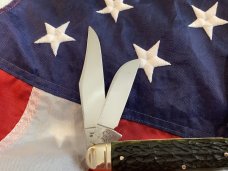 Bulldog Brand "Cattle King" Large Stockman Knife w/ Green Bone Handles -NOS 