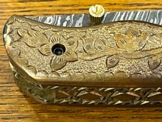 Brett Martin Custom Made Damascus Drop Point Folding Knife w/Copper Scales