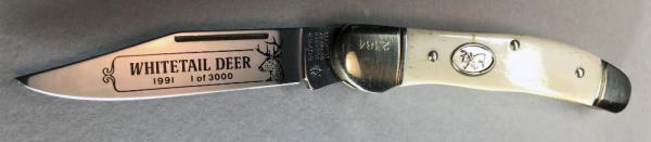 BOKER "Whitetail Deer" 1991 Wildlife Series knife 6 1/2" white bone, #2384 of 3000, presentation box BOKER "Whitetail Deer" 1991 Wildlife Series knife 6 1/2" white bone, #2384 of 3000, presentation box
