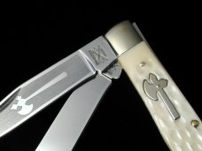 Battle Axe Brand 2021 White Jigged Bone Trapper 1st Year Knife from Cooper Cutlery 1 of 100 USA