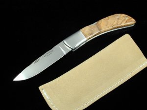 Al Warren Tunisian Olive Burl Wood Drop Point Lock Back Knife Roseville CA. 3.75" Closed S30V Blade