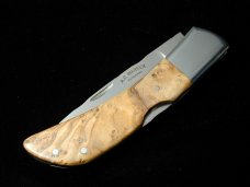 Al Warren Tunisian Olive Burl Wood Drop Point Lock Back Knife Roseville CA. 3.75" Closed S30V Blade