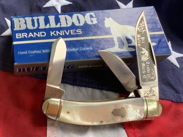 Bulldog Brand Sowbelly Stockman Knife w/ Fantastic Mother of Pearl Handles -NOS 