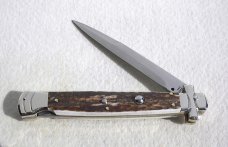 NEW A.G.A. 11" CAMPOLIN AUTOMATIC MALTESE GENUINE STAG MODIFIED BAYONET BLADE SOLID N/S BOLSTERS 