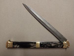 Massive 20" Double Eagle Picklock Switchblade. Damascus Blade and Buffalo Horn handles.