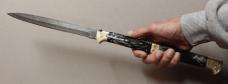 Massive 20" Double Eagle Picklock Switchblade. Damascus Blade and Buffalo Horn handles.