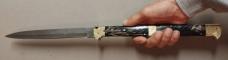 Massive 20" Double Eagle Picklock Switchblade. Damascus Blade and Buffalo Horn handles.