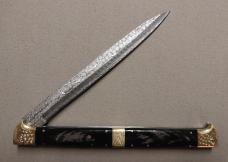 Massive 20" Double Eagle Picklock Switchblade. Damascus Blade and Buffalo Horn handles.