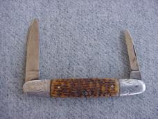 Antique ULSTER KNIFE CO., Engraved Aluminum Elongated Bolsters, Finely Jigged Pick-Bone, Pen Knife