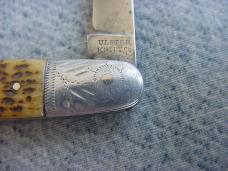 Antique ULSTER KNIFE CO., Engraved Aluminum Elongated Bolsters, Finely Jigged Pick-Bone, Pen Knife