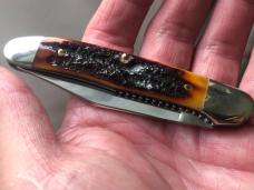 Queen Cutlery USA 41L Amber Carved Stag Bone Liner Lock