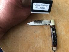Queen Cutlery USA 41L Amber Carved Stag Bone Liner Lock