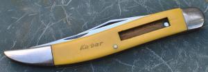 Ka-Bar 1128 Fishing Knive 5" Closed Never Used Loud Snap Yellow Composite Missing Stone Nickel Bolst
