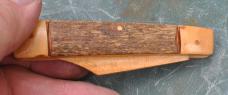 Folder Made Of Wood 3 1/2" Closed 3 Copper Pins Bark Handle Blonde Wood Bolsters Frame And Blade