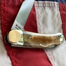 Vintage Parker Single Blade Lock Back Knife w/ Great Appaloosa Bone Handles - NOS & M/NM