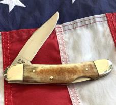 Vintage Parker Single Blade Lock Back Knife w/ Great Appaloosa Bone Handles - NOS & M/NM