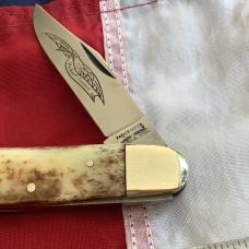 Vintage Parker Single Blade Lock Back Knife w/ Great Appaloosa Bone Handles - NOS & M/NM