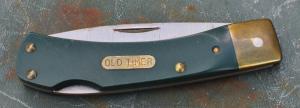Schrade USA 50T Green Saw Cut Delrin Lock Back Brass Bolsters Mint Factory Edge Old Timer Shield