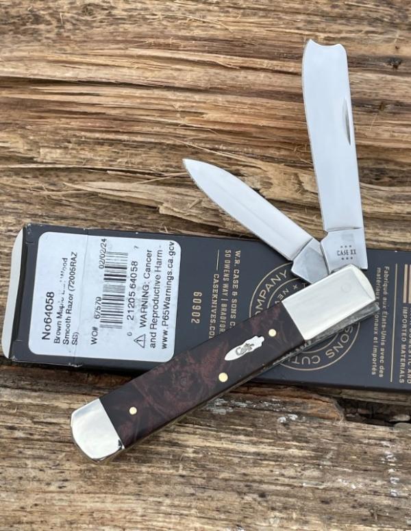 CASE XX ** 2024 BROWN MAPLE BURL WOOD RAZOR