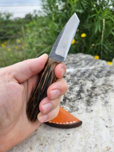 2023 Handmade Anza Tanto Sheath Knife - Amber Brown Jigged Bone