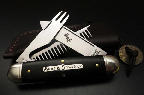 Great Eastern Cutlery #35 Beer & Sausage Bar Tool Knife PLUS Leather Slip Gabon Ebony GEC 352320