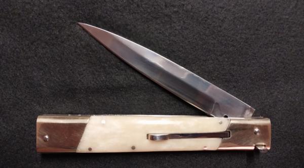 11" Camel Bone Slant Bolster Switchblade with Brass Bolsters 